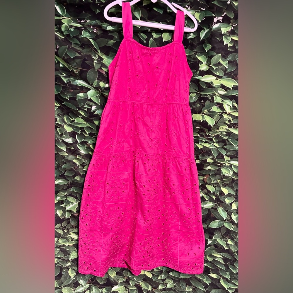 Abercrombie Kids Eyelet Sun Dress Adjustable Straps Pockets Hot Pink Girls 7/8